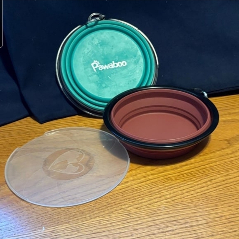 Pawaboo Collapsible Dog Bowl - Teal and Burgandy